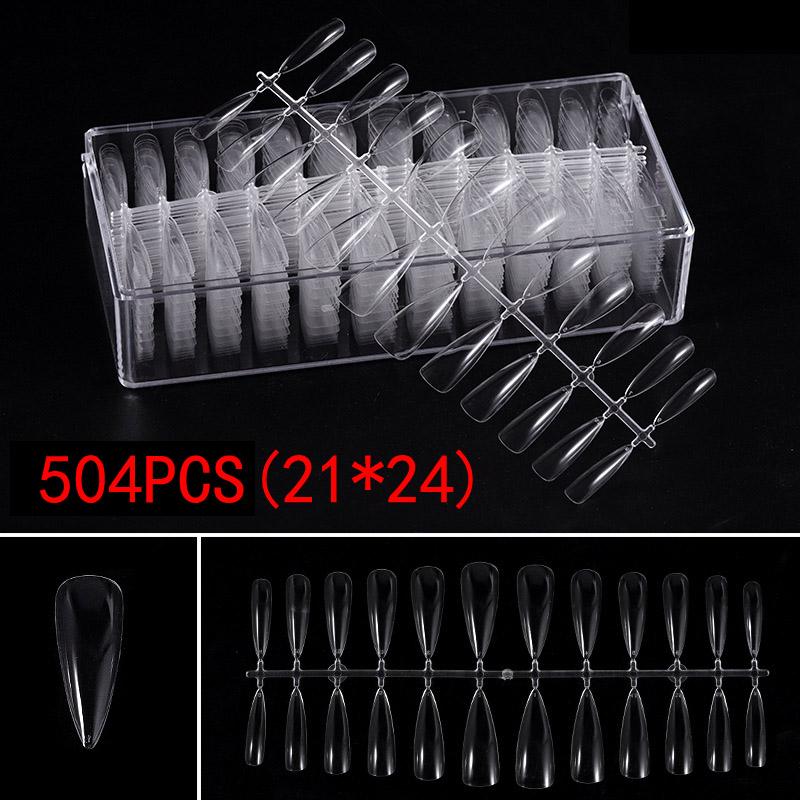 504Pcs Transparent Stiletto Fake Nail Tips Acrylic Ballerina Nail Tips Long Shape Half Cover Coffin Professional False Art Nail