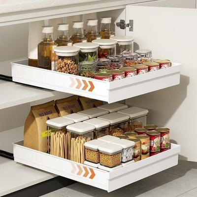 ABS Slide-out Organizer Anti-slip Drawer Type Sliding Basket Rack Easy Install Large Capacity Bowls Storage Box Cabinet Storage