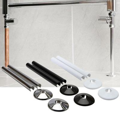 8pc Pipes Radiator Pipe Covers Sleeve 15mm Collars Cut Fit Bathroom Chrome Effec