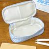 High Quality Blue Polka Dot Pencil Case Large Opening Design Large Capacity Stationery Pouch Pen Bag Students