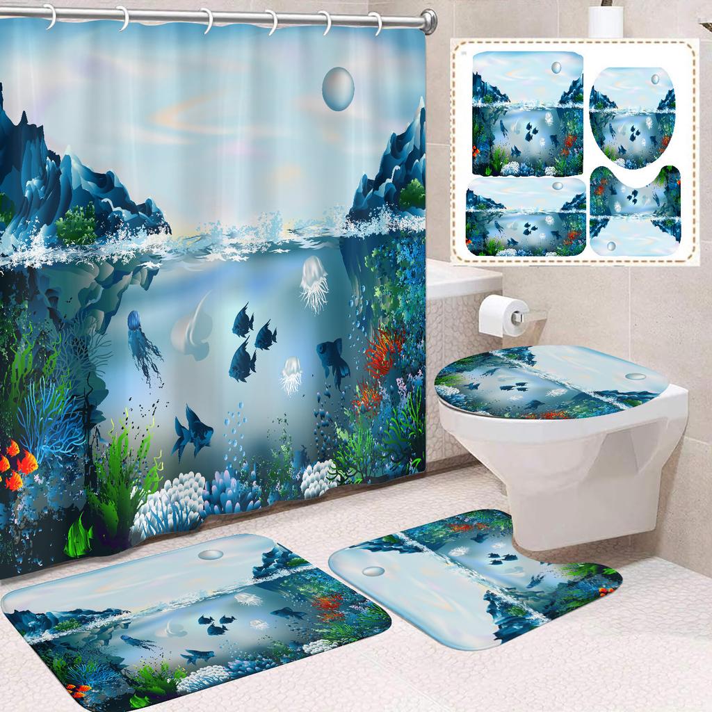 31Style 4Pcs Funny Shower Curtains Bathroom Curtain With Hooks Decor Waterproof Cat Dog 3d Bath 180*180cm Creative Personality Shower Curtain