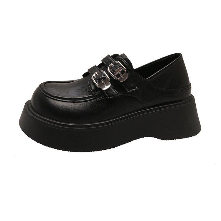 [Ushilai] Black British Style Loafers for Women's Spring 2025 New Retro Casual Versatile Small Leather Shoes
