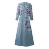 Women Casual Floral Print Pocket Dress Three Quarter Sleeve Loose Fit Midi Length Comfortable Everyday Wear