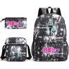 3Pcs/set Anime Cartoon Hatsune Miku Printed Backpack with Shoulder Bag Pencil Case for Teenager Student Boy Girl Large Capacity Waterproof Schoolbag