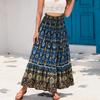 2025 Spring Summer Bohemian Ethnic Lace Trim Cotton Maxi Skirt, Vacation Style Long Skirt