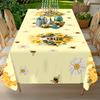 Summer Bee Daisy Printed Rectangular Tablecloth Washable Floral Kitchen Dining Table Cover for Wedding Party Decor