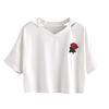 Women V\-neck Embroidered Rose Short T\-Shirt Ladies Top Girls