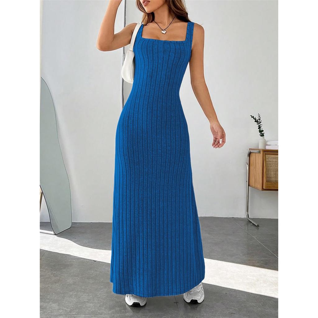 Damen Sommer einfarbig Rippstrick pelziges Träger lässiges Westenkleid