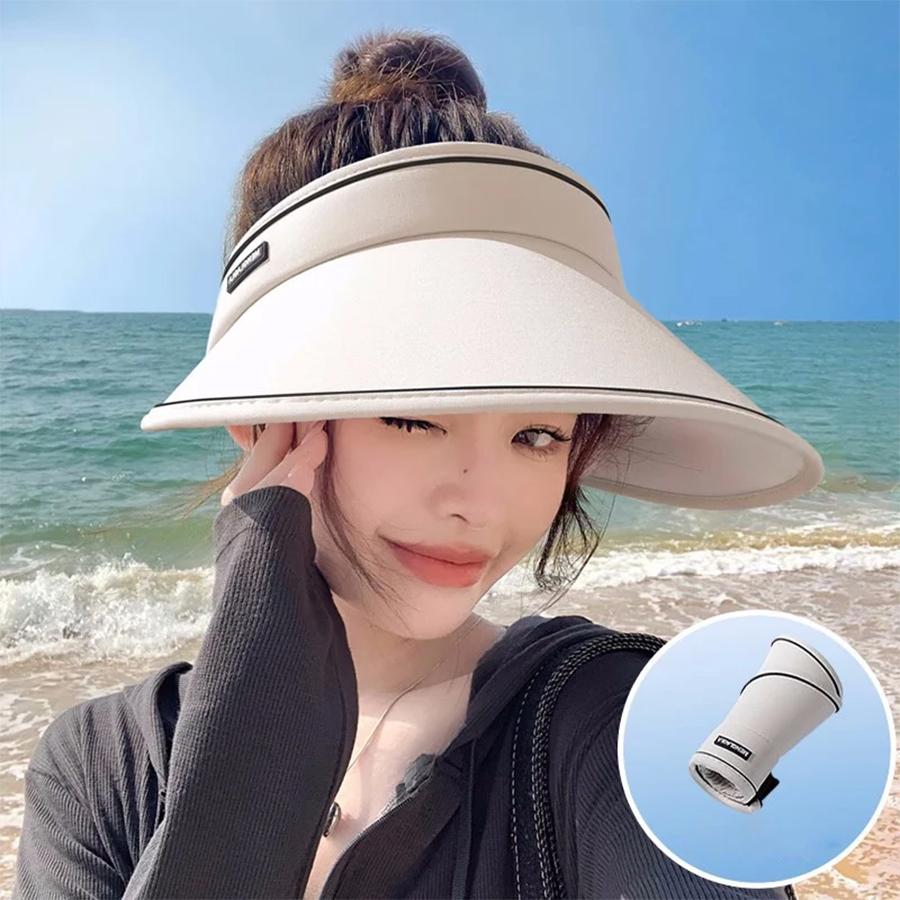 Women's Summer Wide Brim Empty Top Sun Hat UV Protection Visor Hat Portable Outdoor Beach Cycling Sunshade Hat
