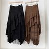 Lace splicing high waist cover slim mid-length skirt women's autumn new Korean version of versatile a-word skirt