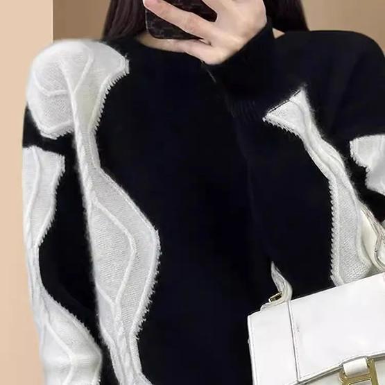 

WTEMPO Осень-зима О-образный вырез трикотажные пуловеры женские однотонные длинные рукава свитера свободные повседневные джемперы уличная одежда XL чёрный