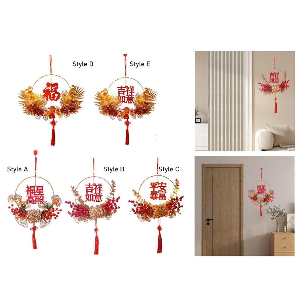 Chinese New Year Ornament Making Kit DIY Celebration Luminous with Tassel Flower Wreath Hanging Decoration for Wall Indoor Door
