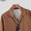 INCERUN Oversized Men Lapel Neck Long Sleeve Striped Print Buttons Up Casual Shirts