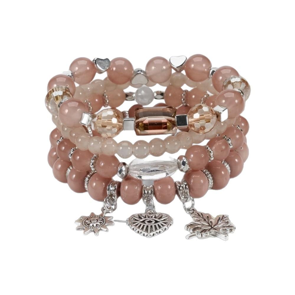 Bohemian Beaded Bracelet Set with Hollow Heart and Leaf Pendants