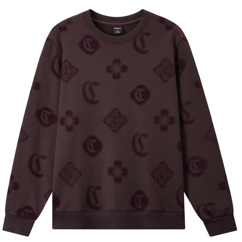 Cabbeen Men's Window Pattern Flocked Long Sleeve Sweatshirt