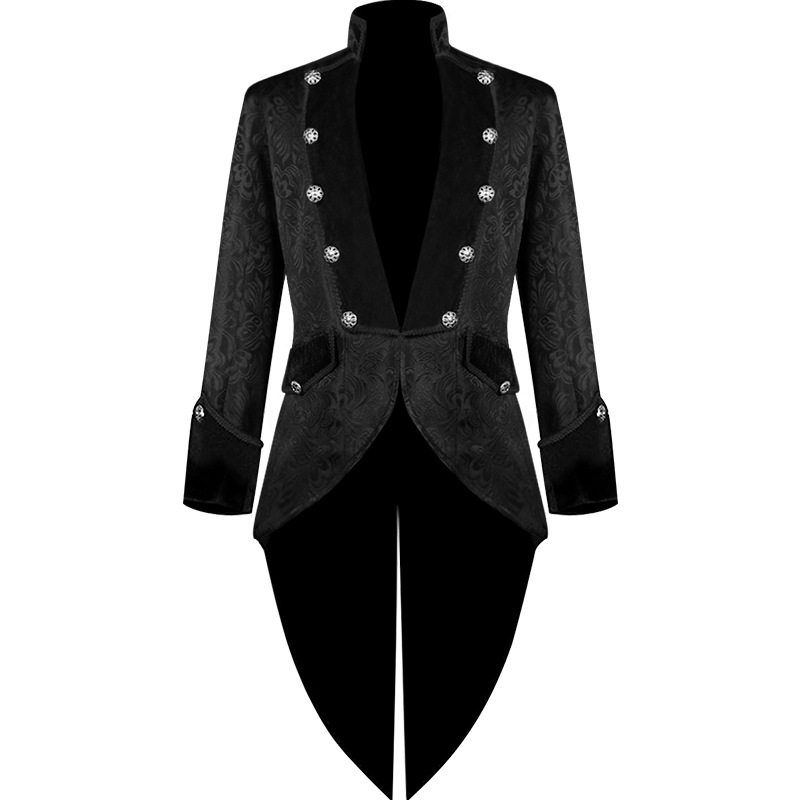 Halloween New Style Wish European and American Men s Clothing Medieval Retro Clothing Mid-Length Punk Retro Tailcoat Jacquard Tuxedo No. 1 S