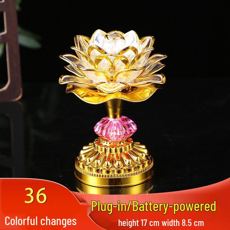 LED Seven-Color Guanyin Lotus Lamp: Household Plug-in Offering Light for Buddha.