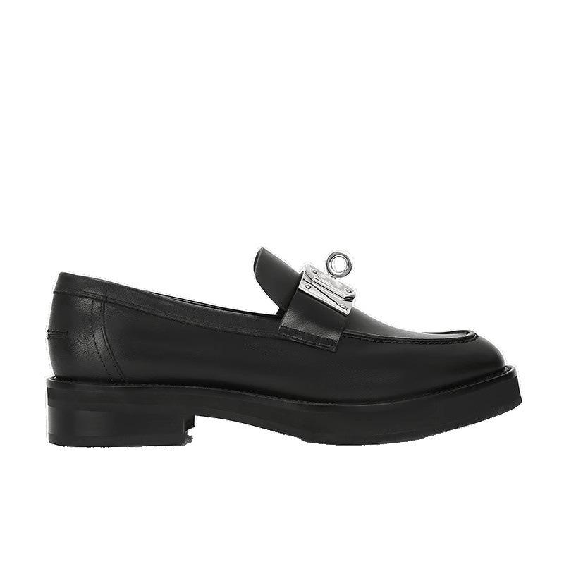 Shoes Metal Lock Leather Thick Heel Lazy Loafer Single Shoes Women's Small Leather Shoes Autumn