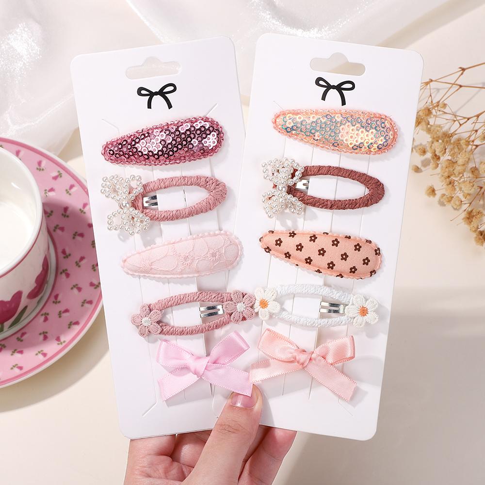 RAINBOW BOWS 4Pcs Premium Pearl Hairbangs Hairclip Embroidered BB Hair Clips Y2k Sequin Waterdrop Barrette Bows Ribbon Hairgripe