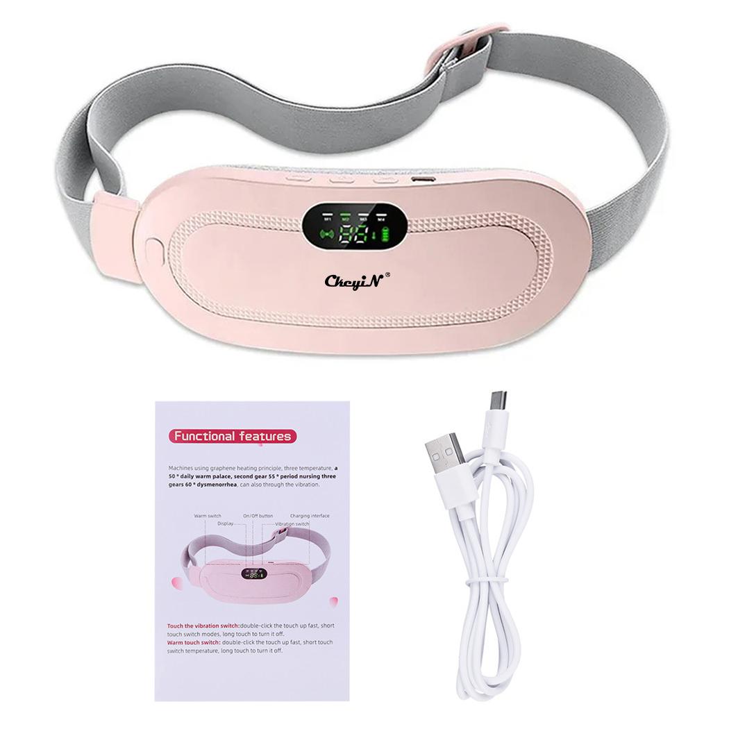 

1шт беспроводной электрический женский массажер с подогревом, вибрирующий массажер для живота, спины, талии с горячим компрессом розовый