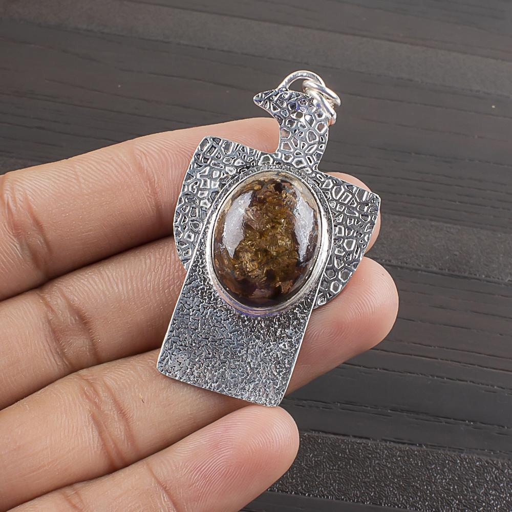 

Натуральный камень Бронзит Ювелирное изделие из стерлингового серебра 925 пробы Дизайнерский кулон 2,07 AJP-2293