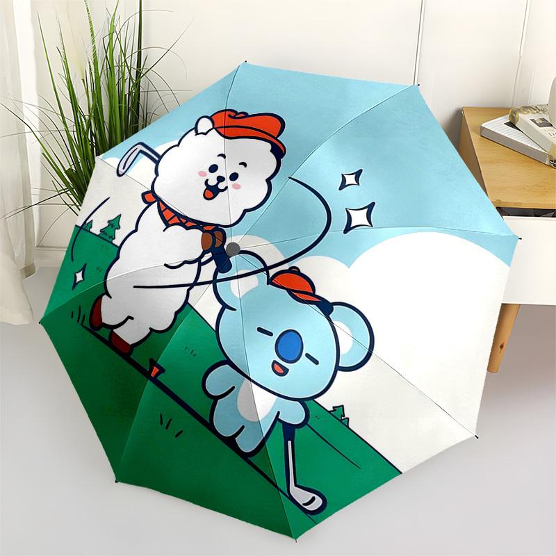 

1pc Outdoor Umbrella with BT21 Characters - Automatic Opening/Closing, Portable 3-Fold Design, 8-Rib Iron Frame, Perfect Gift for Fans, Travelers