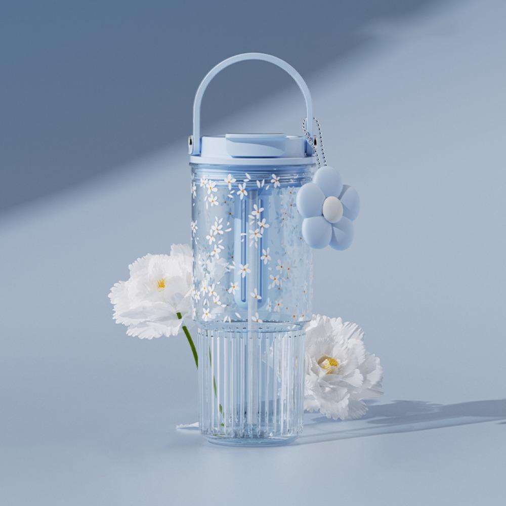 Blumenprint Strohbecher 860ml Kaffeetasse Neue Wasserflasche Saft Milchtee Kaffee