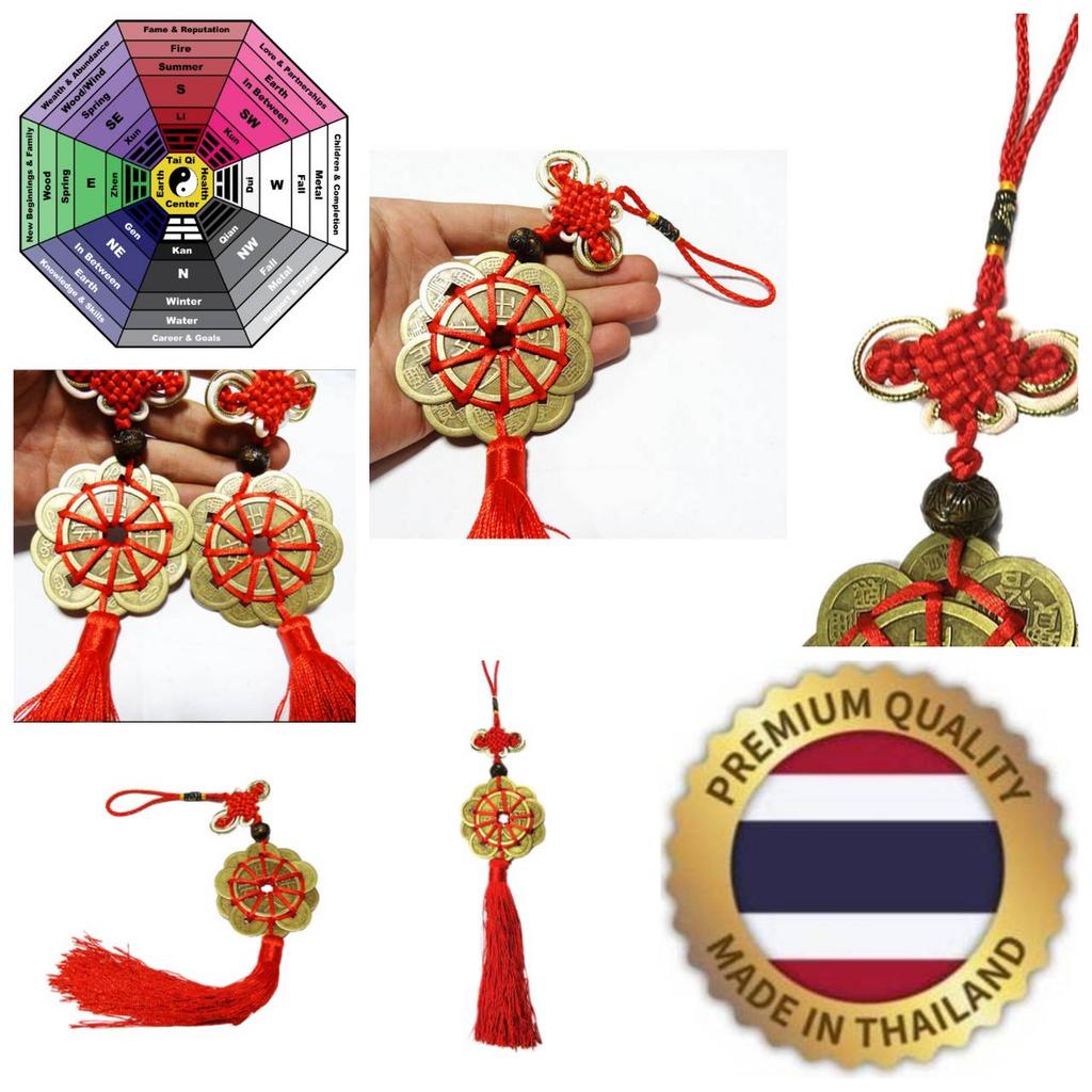 Thai Amulet Feng Shui Mystic Knot 10 Coins Buddhist Retro Vintage Protect Charm Talisman Powerful Wealth Success Health Luck Jewelry