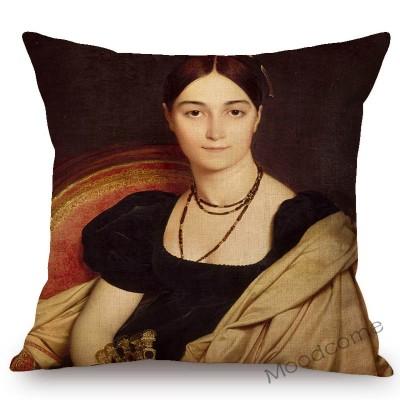 Neoclassical World Famous Oil Painting Jean Ingres Nepoleon The Source La Grande Odalisque Sofa Pillow Case Linen Cushion Cover