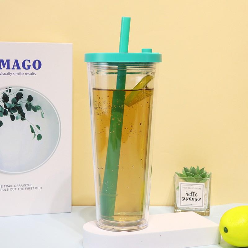 Double-Wall Plastic Insulated Tumbler 700ml Reusable Coffee Cup Hot Cold Drinks Portable Travel Mug