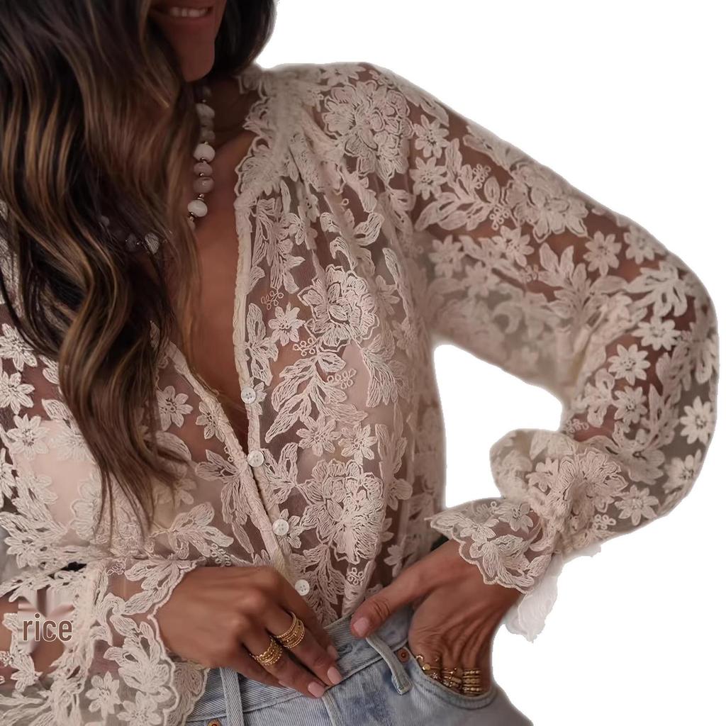 2025 Korean & Japanese Style Women's Hollow Lace Casual Shirt