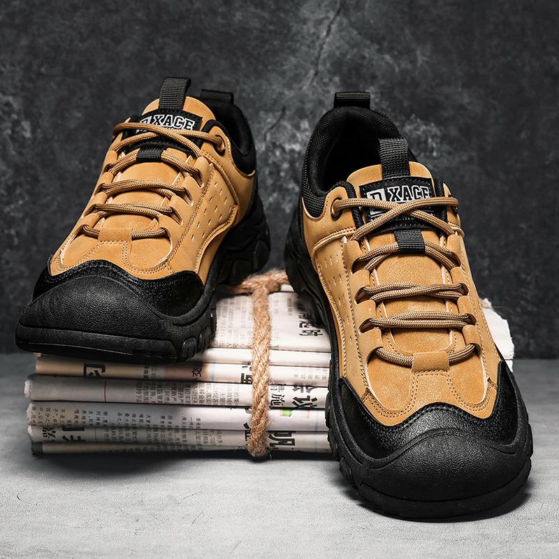 Men's Shoes Fashion Leather Casual Shoes Outdoor Non Slip Hiking Camping Shoes Men's Sneakers Lace Up Work Footwear Large Size46