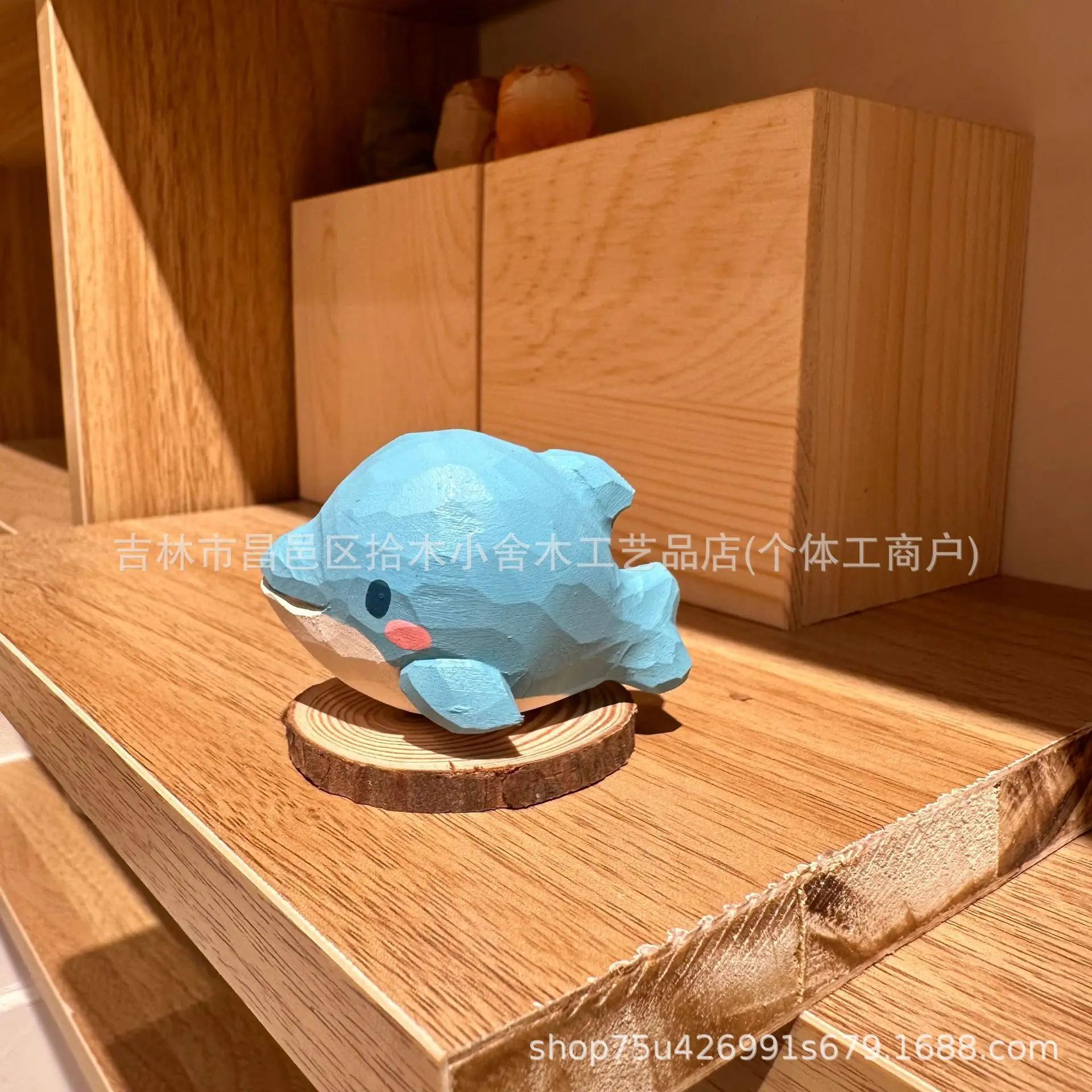 New Wooden dolphin desktop ornament handmade cute dolphin pendant popular among online celebrities wooden gift home accessories 5cm