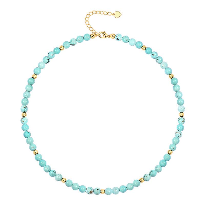 5mm Blue Turquoise Beads Necklace For Women Semi Precious Stone Charm Choker Neck Power  Summer