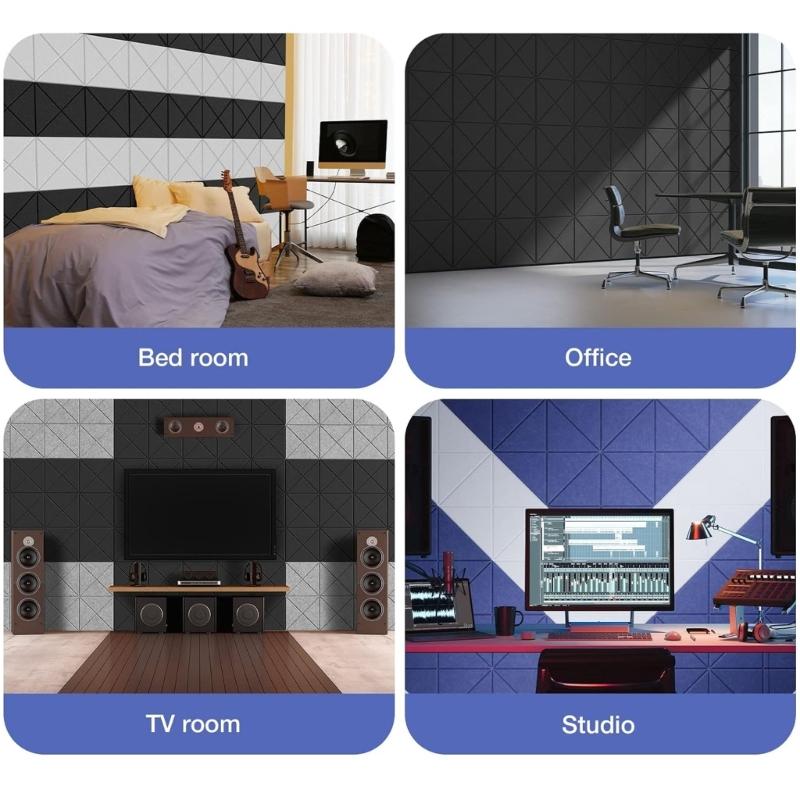 Pack of 12 Square Foam Panels Soundproof Wall Panels Acoustics Tiles Polyester Texture Perfect for Studios Home Wall
