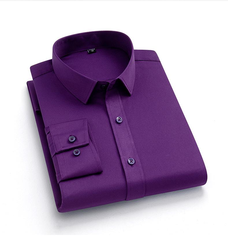 Men's European Style Non-Iron Solid Color Stretch Long Sleeve Business Shirt