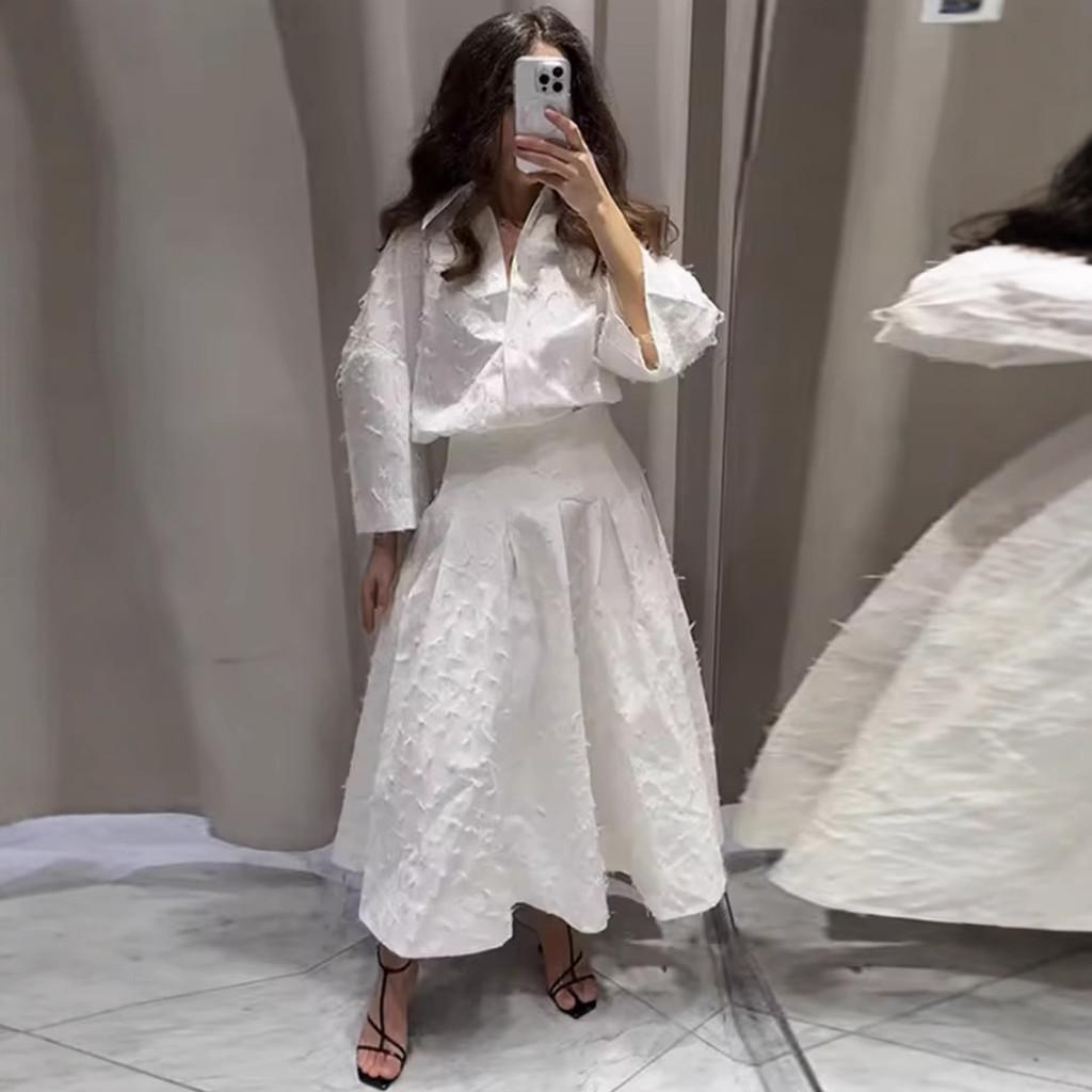 European Style Womens Shirt And Mini Skirt Set With Cotton And Polyester For Casual Streetwear