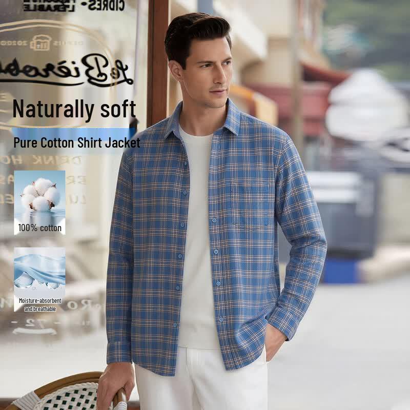 POLOMEISDO Men s Retro Plaid Collared Shirt 42