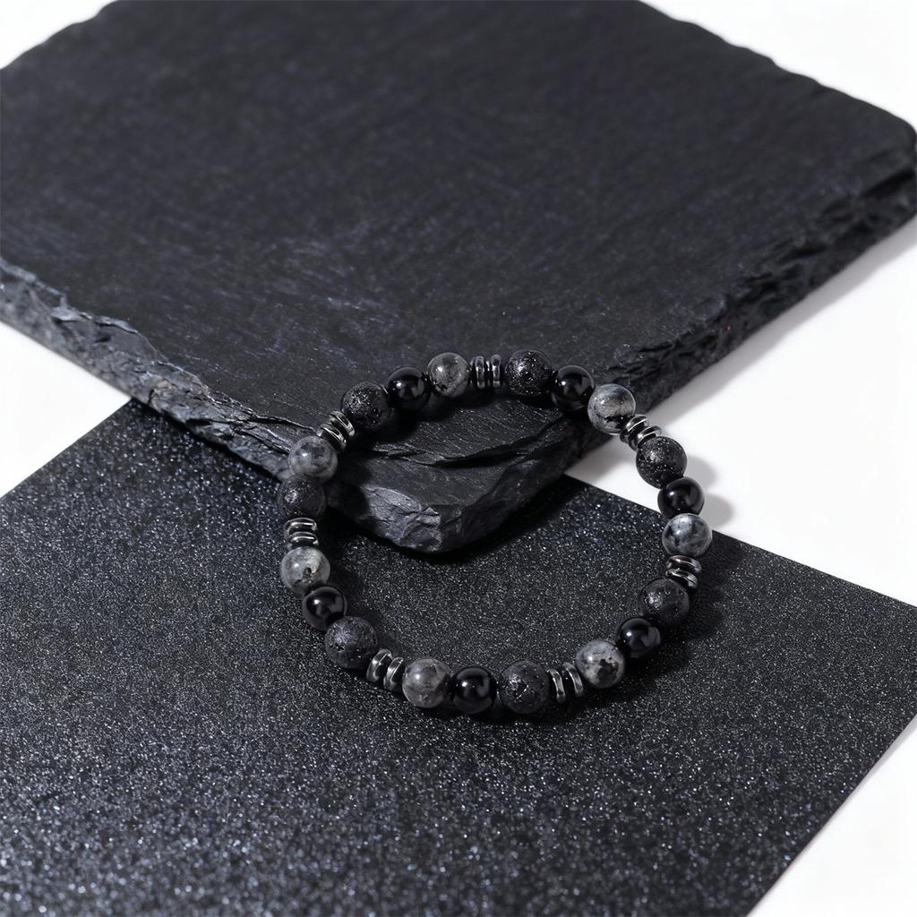 Sváteční Dárky Náramek z Korálků Černý Onyx, Lávový Kámen, Mapový Kámen a Hematit Odvážné Módní Šperky Pro Muže Denní Nošení Jednoduchý Všestranný Doplněk