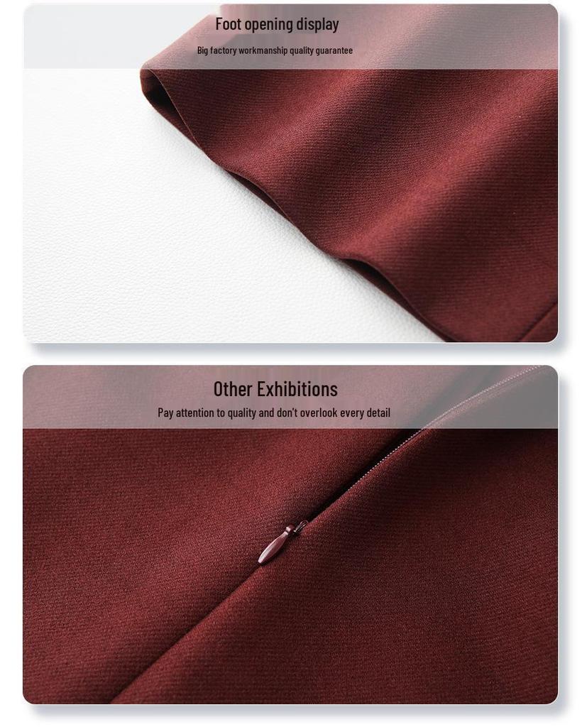 Khaki Wool Midi Bodycon Skirt for Women - 2024 Autumn/Winter New Style with Slit