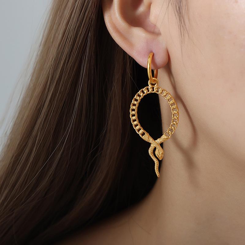 Geometric Snake Earrings: 18K Gold Titanium Steel, Versatile and Stylish For Women