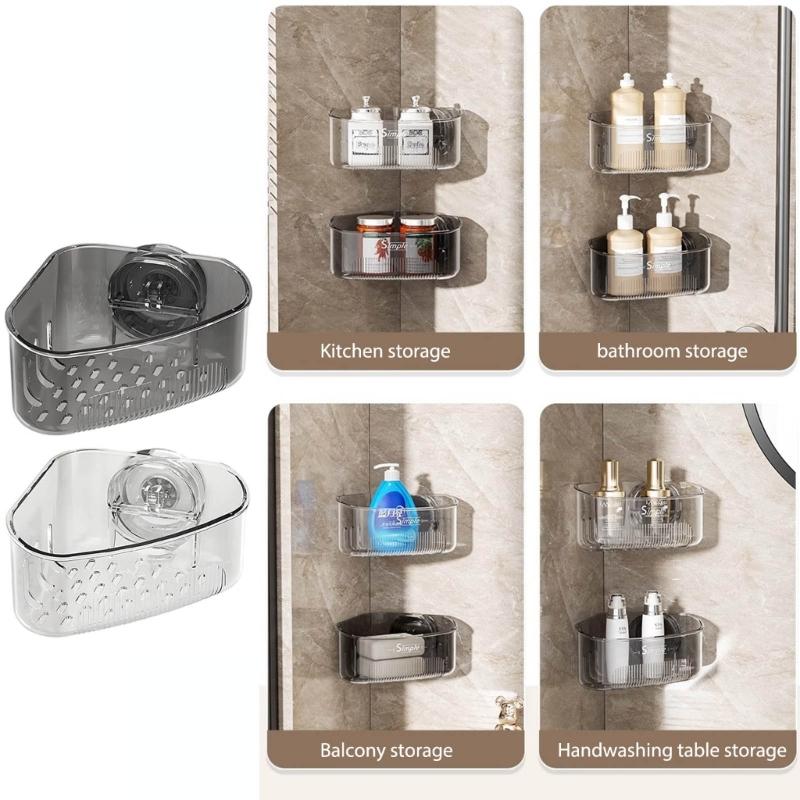 Suction Cup Corners Sink Organizers With Drainage Holes ABS Kitchen Bathroom Storage Shelf Easy Installation