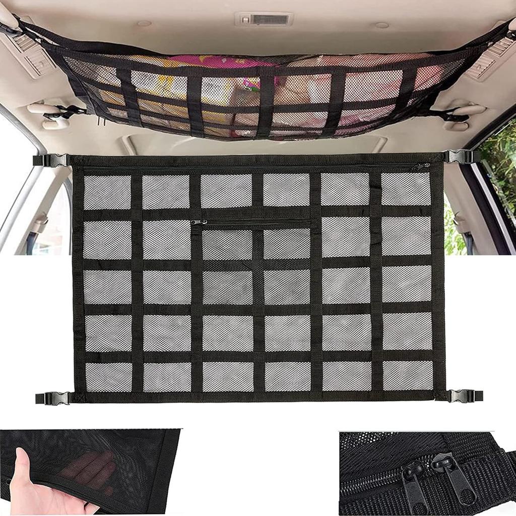 70x50cm Double-Layer Car Roof Storage Net Pocket Vehicle Interior Roof Storage Mesh Organizer