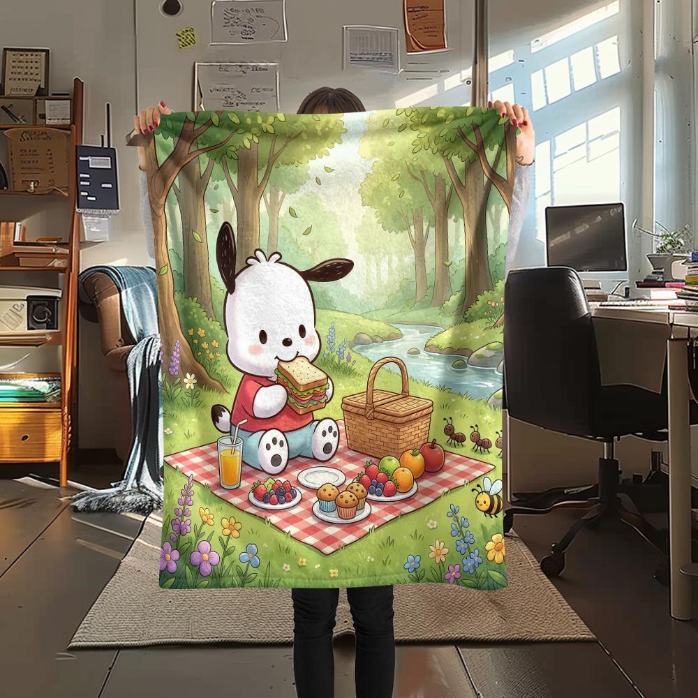 1PC Pochacco Print Flannel Blanket, High quality All Seasons, Home Decor, Warmth and Comfort, Perfect for Christmas Gifts