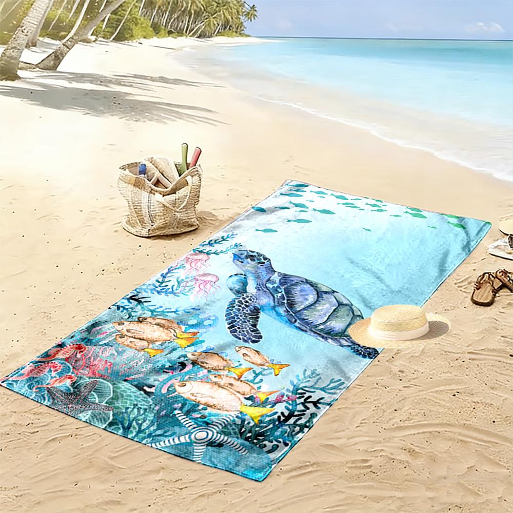 Sea Turtle and Coral Reef Design Beach Towel Beach towel quick-drying for travel outdoor sports jogging beach and swimming