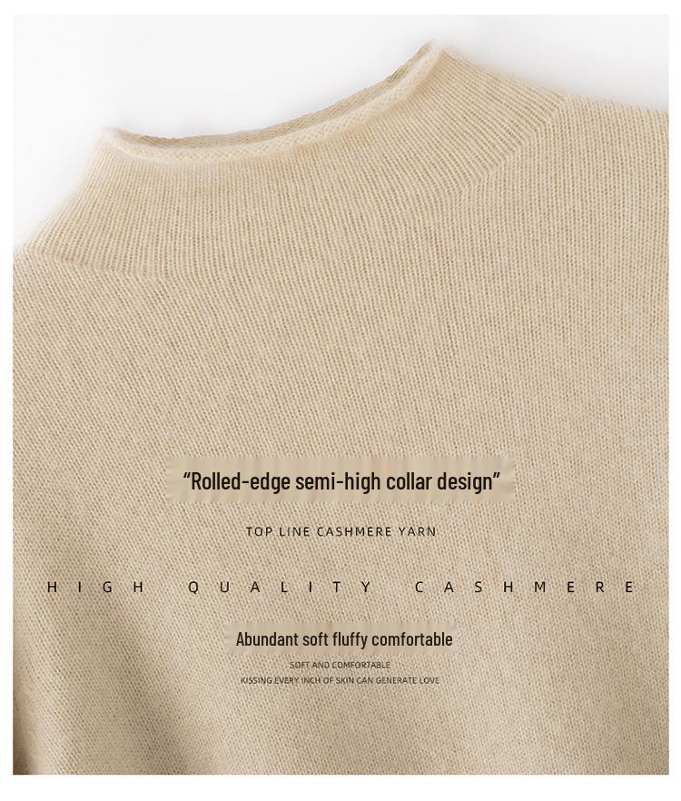 Autumn-Winter Women's Cashmere Sweater: Solid Color, Half High Roll Neck, Seven Stitches, Double Strand, Thickened Design