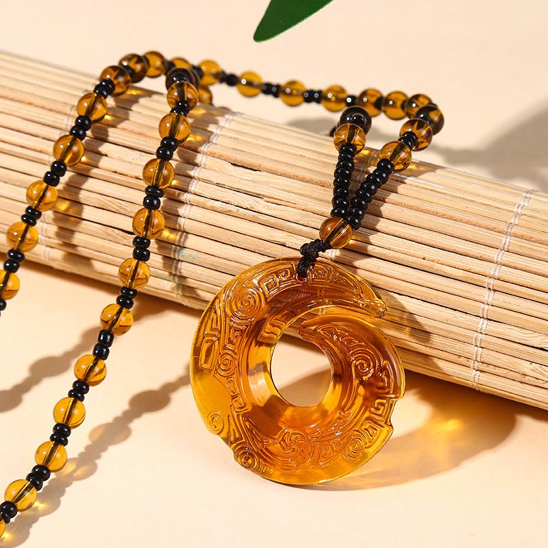 Imitation Glass Pendant Chinese Style Versatile Necklace Crystal Sweater Chain