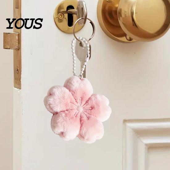 Playful Pink Keychain 1/2/3Pcs Pendant, Soft Plush Cherry Blossom Design Key Chain, Floral Bag Pendant Style Backpack Holder, Portable Accessory