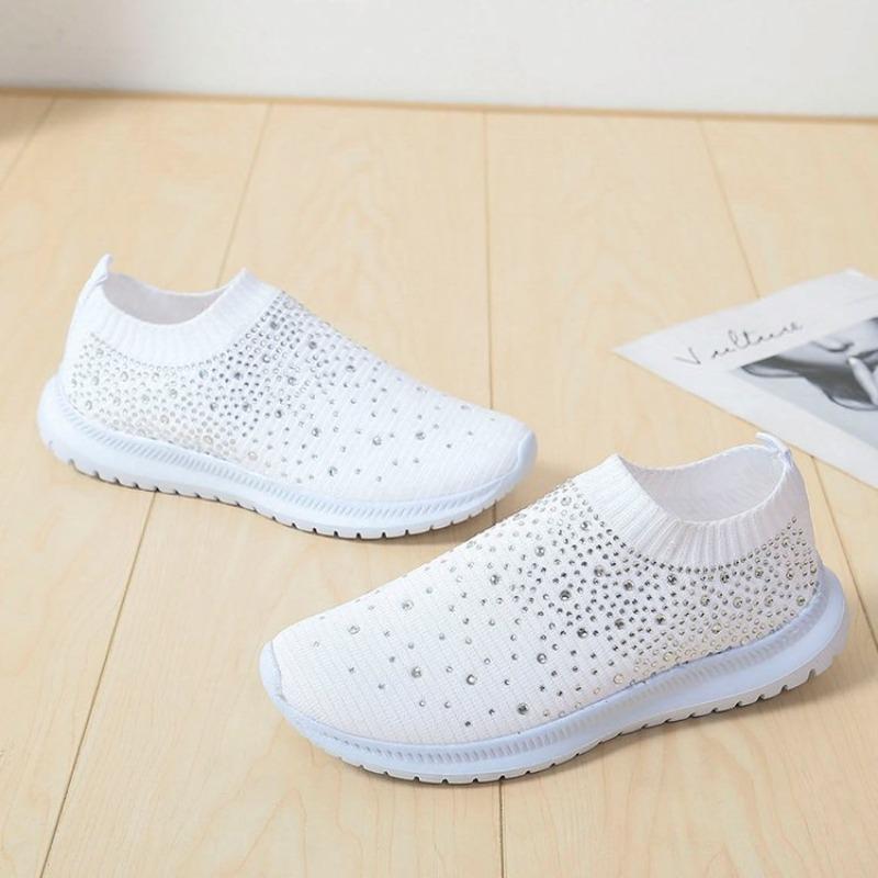 New Wish Large Size Rhinestone Flying Woven Sneakers Mesh Shoes Four-gas Season Sports and Leisure Shoes Women