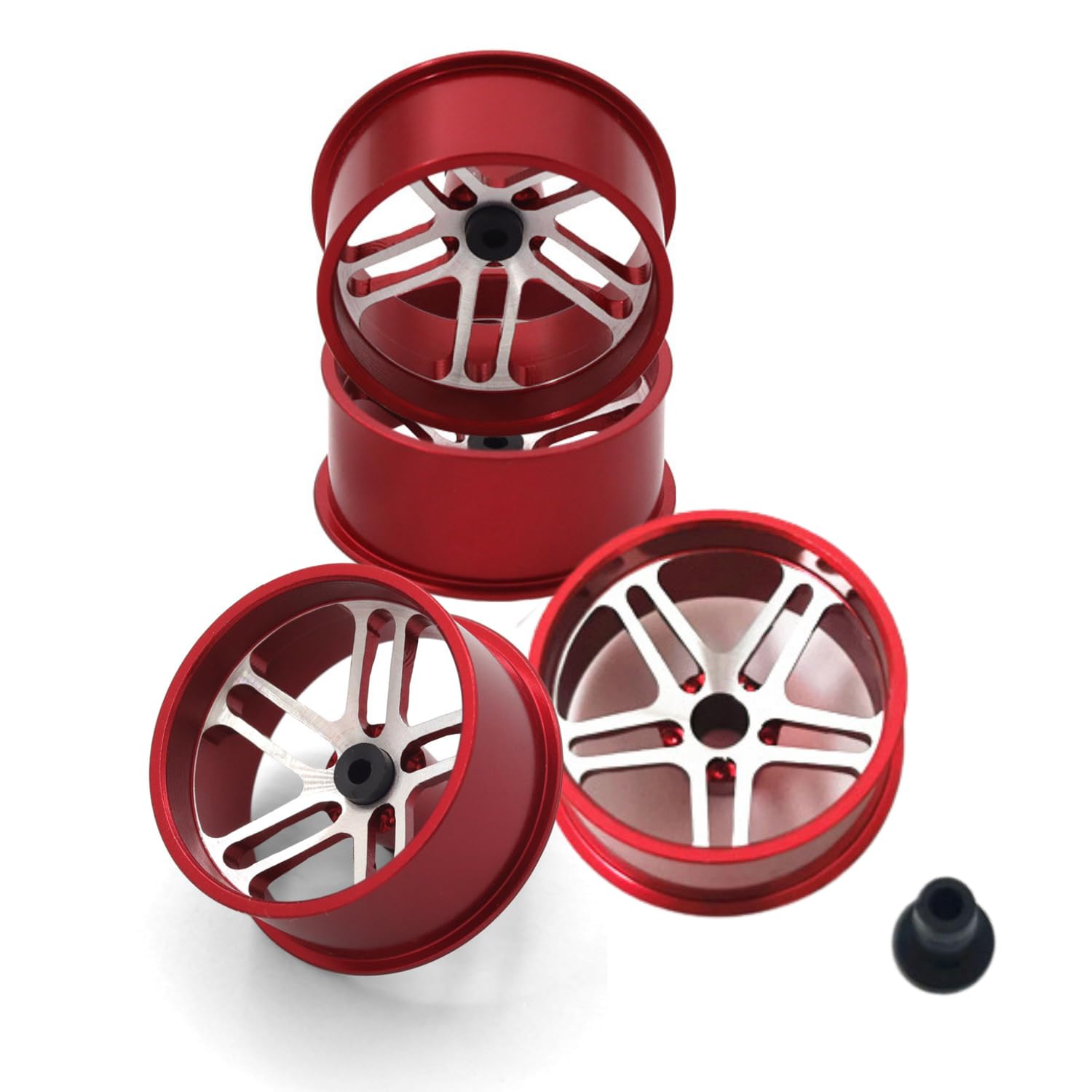 

Aluminum Wheels for Mini 4WD [Red] Low-Profile Wheels Large Diameter Dual 5 Spokes for Low-Profile Tires Diameter 23.5mm Bushings Included Set of 4